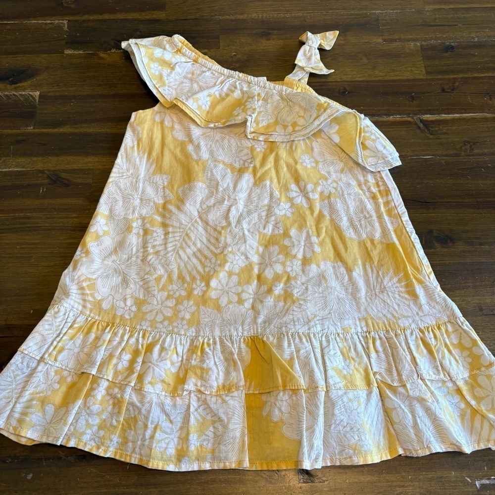 Janie and Jack Yellow Floral Dress Ruffle Toddler Tiered 3T Botanical Leaves